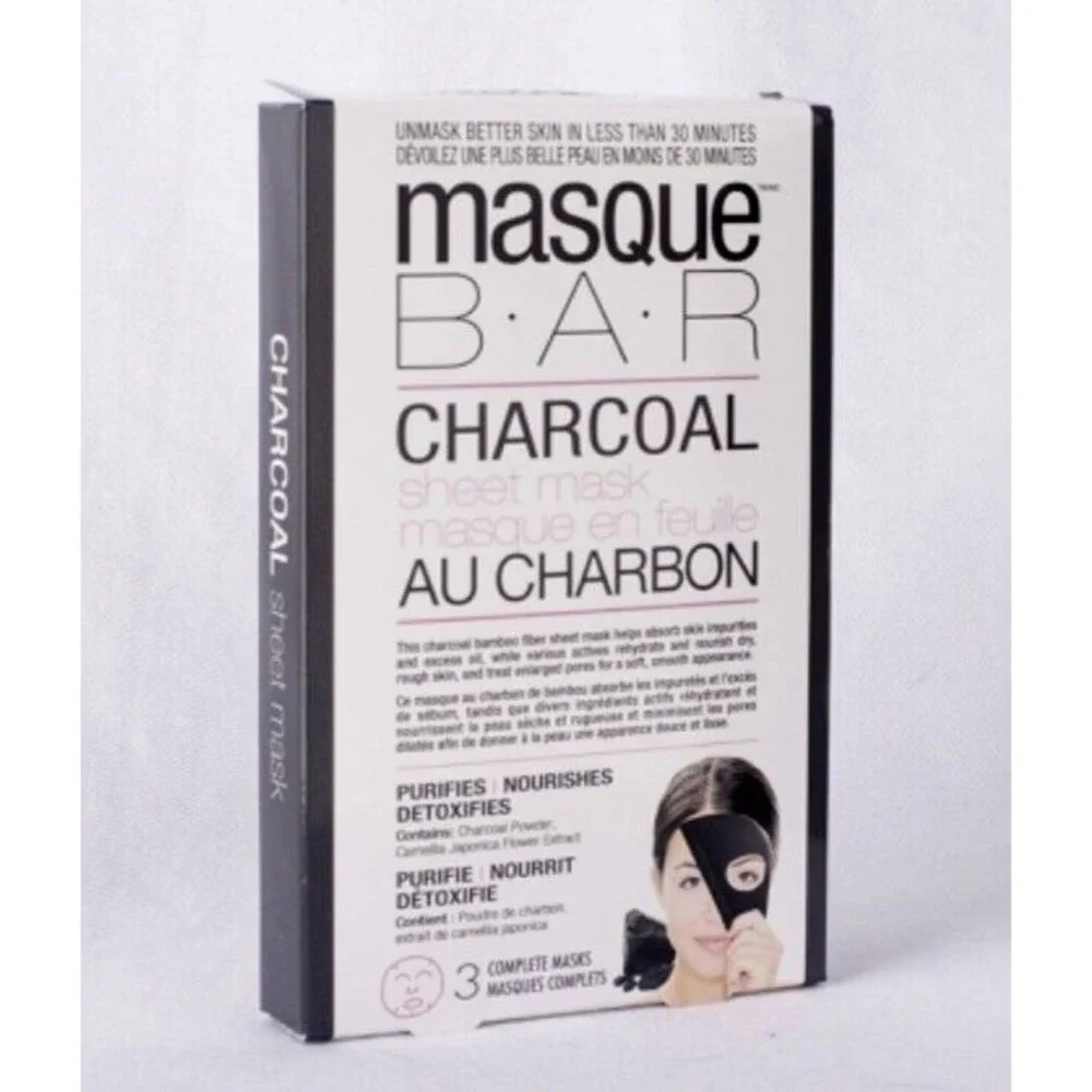 Masque Bar Charcoal Sheet Mask 3 Pack Bamboo Fiber Detox Pore Care Skincare NEW